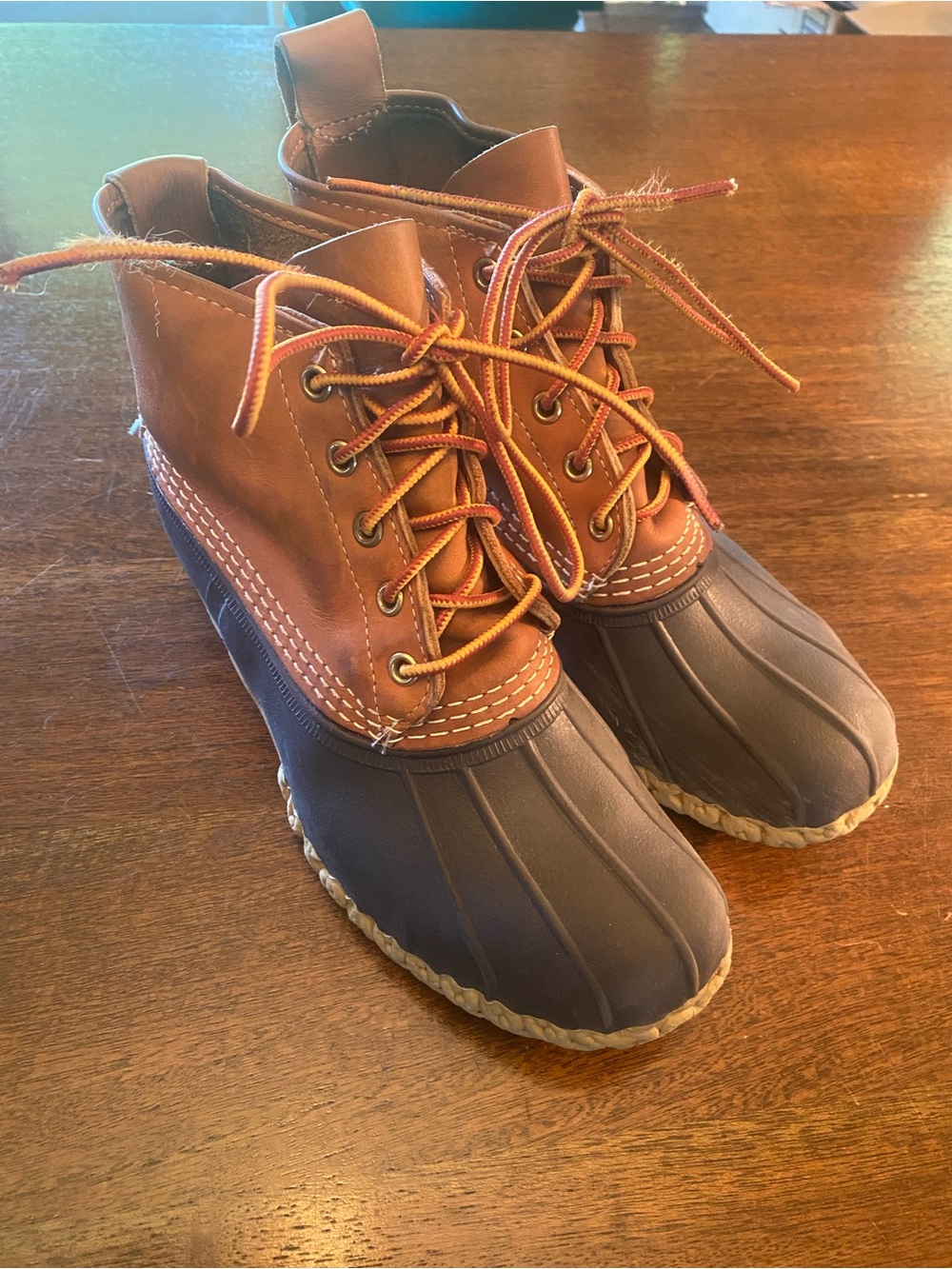 L.L. Bean 6" Duck Boots Tan Brown Leather Rubber Women's Size 8 M / Men's 6 DM